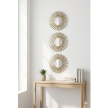 Epilons 3’lü Gold Güneş Desenli Duvar Aynası Seti 27 cm | Dekoratif Yuvarlak Ayna