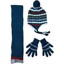 Epilons 3'lü Çocuk Triko Atkı Bere Eldiven Seti (3-7 Yaş) – Kışlık Aksesuar Takımı Lacivert