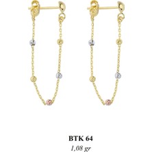 Bolek Jewellery 14 Ayar Altın Minimal Zincir Sallantılı Dorika Top Detaylı Küpe