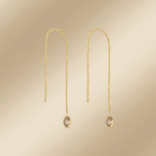 Bolek Jewellery 14 Ayar Altın Minimal Zincir Sallantılı Taş Detaylı Küpe