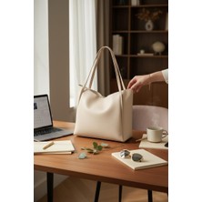 Rafiel Kadın Bej Deri Omuz Çantası - Büyük Boy Tote Çanta (Günlük & Ofis Şıklığı)