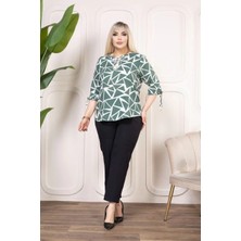 Glam Love Kadın Desenli Püsküllü Viskon Bluz Bebe Yaka Kısa Kollu Big Size Rahat Kesim - Desenli