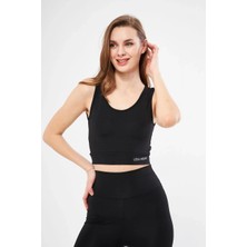 Glam Love Kolsuz Dalgiç Baskılı Crop - Siyah