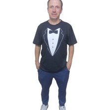 Epilons Erkek T-Shirt Papyon Baskılı Siyah (Kesik Elyaf Kumaş)