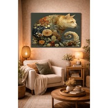 Artease Çiçek Desenli Dekoratif Kedi Kanvas Tablo