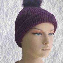 Epilons El Örgüsü Doğal Yün ve Akrilik Karışımlı Sıcacık Kış Beresi Mürdüm Renk