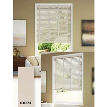 YS Perde Tasarım Wooden Blinds %100 Doğal Ahşap Jaluzi Perde , 50MM Alüminyum Kasalı Yüksek Kaliteli - Krem Kurdelalı WBKREM/J204