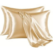 2’li Ipek Dokulu Saten Yastık Kılıfı 50X70 – Altın – Mikrosaten, Saç ve Cilt Dostu
