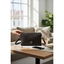 Rafiel Hakiki Deri Unisex Fermuarlı Cüzdan - Eskitme Dokulu Koyu Kahverengi El Çantası