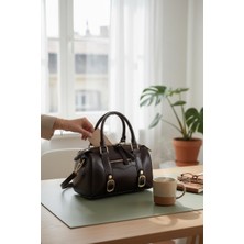 Rafiel Koyu Kahve Hakiki Deri Görünümlü Retro El Çantası - Fermuarlı Günlük Çanta