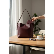 Rafiel Koyu Mürdüm Minimalist Tasarım Geniş Iç Hacimli Kadın Kol Çantası