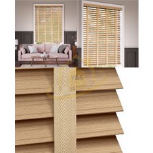 YS Perde Tasarım Wooden Blinds %100 Doğal Ahşap Jaluzi Perde , 50MM Alüminyum Kasalı Yüksek Kaliteli - Meşe Kurdelalı WOODF/M212