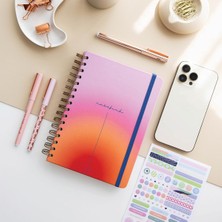 Braventa Collection Paperora A5 Spiralli Sert Kapak Lastikli Çizgili Tarihsiz Not Defteri Kırmızı Pembe Gradient