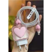 Hype Store Go Aksesuar iPhone 18/20 W Şarj Cihazı ile Uyumlu 5 Parça Şarj Koruma Seti Kalp Model - Pembe