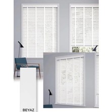 YS Perde Tasarım Wooden Blinds %100 Doğal Ahşap Jaluzi Perde , 50MM Alüminyum Kasalı Yüksek Kaliteli - Beyaz Kurdelalı WOODZ/B142