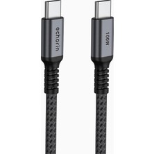Hype Store Şarj ve Veri Aktarım Kablosu 20V5A, Type C'den Type C'ye, 100W, Çift Kat Örgülü (Gri, 2 Metre)