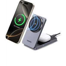 Braventa Collection Magflow Qi2 Sertifikalı 15W iPhone Şarj Istasyonu, Magsafe ile Uyumlu 2'si 1 Arada Manyetik Şarj Ist