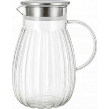 Braventa Collection Metal Kapaklı Cam Sürahi – Isıya Dayanıklı Şeffaf Cam, Şık ve Sağlam Tasarım, Soğuk ve Sıcak Içecekl