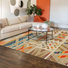 Hype Store Latte Dizayn Crocus Desenli Pamuk Tabanlı Yıkanabilen Kaydırmaz Antibakteriyel Salon Halısı 140X200