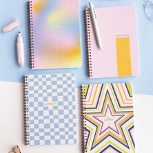 Hype Store Paperora A5 Spiralli Karton Kapak Kareli Okul Defteri 80 Yaprak 4'lü Set - Ders Programlı - Renkli