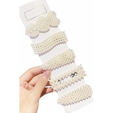 Hype Store -Kadın 5'li Inci Model Yan Çıt Çıt Saç Tokası Seti