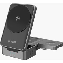 Hype Store S-Link SW-CWF116 Siyah Telefon Kulaklık Akıllı Saat 15W 3 In 1 Kablosuz Şarj Cihazı Magsafe ile Uyum