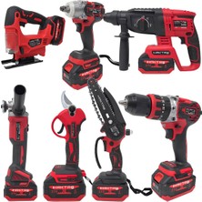 Haktaş HKT1015 Yeni Nesil Kırmızı 7li Şarjlı Vidalama Matkap Seti 21V 3AH (Kırıcı Delici, Somun Sıkma, Vidalama, Dal Budama Makası, Dekupaj, Avuç Taşlama, Dal Testeresi)