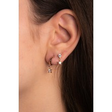 Hiç Gümüş Kp 04 1022 Yıldız Motifli Kombin Parlak Zirkon Taşlı Rose Altın Kaplama Gümüş Küpe 925 Ayar