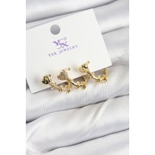 EkoAlışverişDünyam Pirinç Zirkon Taşlı Kalp Model Gold Renk 3'lü Kadın Küpe - TJ-BKP10947