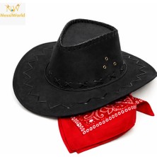 Urfakent Çocuk Kovboy Şapka Siyah &amp; Kırmızı Bandana Seti