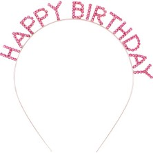 Vexor Pembe Renk Kristal Taşlı Gold Renk Kaplama Happy Birthday Taç 16X17 cm