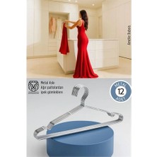 Aylina Mey Ithalat® 12'li Lüks Çelik Elbise Askısı - Iz Yapmayan Ince Tasarım Metal Kıyafet Düzenleyici (40CM)