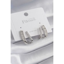 EkoAlışverişDünyam Pirinç Gümüş Renk Zirkon Taşlı Kadın Küpe - TJ-BKP8447