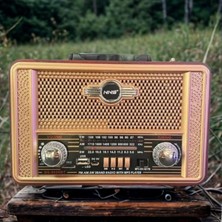 EkoAlışverişDünyam Retro, Nostaljik, Ahşap Tasarım Bluetooth Hoparlörlü, Şarjlı, Taşınabilir Otantik Tasarımlı Fm/am Destekli Radyo NS8098 (5510)