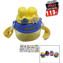 EkoAlışverişDünyam Yüz Modeli  - 2 Kilitli Kapak  Renkli Mika Kristal Suluk Matara Pipetli - Naylon Çantalı - Askılı 1280ML (5510)