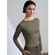 Dilvin 32122 Kayık Yaka Modal Kaşmir Ultra Hafif Bluz-Haki