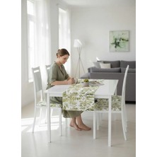 Botanik Desen , Dijital Baskı , Çift Taraflı , Süngerli Fermuarlı 4 Adet Sandalye Minder ve 1 Runner Mutfak Bahçe Yemek Masası 5li Set