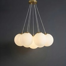 Ronisu Aydınlatma Clody 7'li Cam Küre Asılı Oturma Odası Avize 3127-W38-3Q-KZ