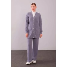 Levidor Gri Desenli Hırkalı Triko Takım