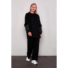 Levidor Siyah Peluş Kol Detaylı Spor Takım