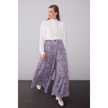 Levidor Mor Motif Desenli Şifon Pantolon