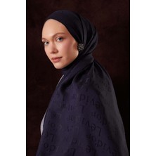 Levidor Koyu Lacivert Yazı Baskılı Naia Jakar Şal