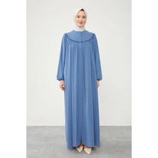 Levidor Indigo Omuz Ponpon Yaka Detaylı Ferace