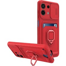 Newface Xiaomi Redmi Note 13 4g Kılıf Zuma Kartvizitli Yüzüklü Silikon - Kırmızı Arlstrtch-R