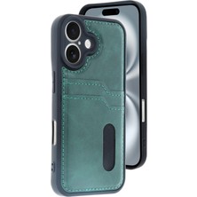 Newface iPhone 16 Kılıf Sara Kartvizitli Deri Kılıf - Koyu Yeşil ARLSTRTCH-RSG3256
