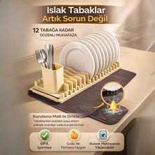 Culiq Tabak Tutucu & Kurutma Matı Seti – 12 Tabak Kapasiteli – Çatal Kaşık Bölmeli