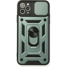 Newface iPhone 11 Pro Kılıf Pars Lens Yüzüklü Silikon - Yeşil ARLSTRTCH-RSG3256