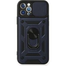 Newface iPhone 12 Pro Kılıf Pars Lens Yüzüklü Silikon - Lacivert ARLSTRTCH-RSG3256