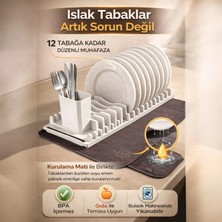Culiq Tabak Tutucu & Kurutma Matı Seti – 12 Tabak Kapasiteli – Çatal Kaşık Bölmeli