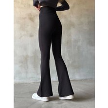 Glam Love Ispanyol Paça Yüksek Bel Tayt - Siyah